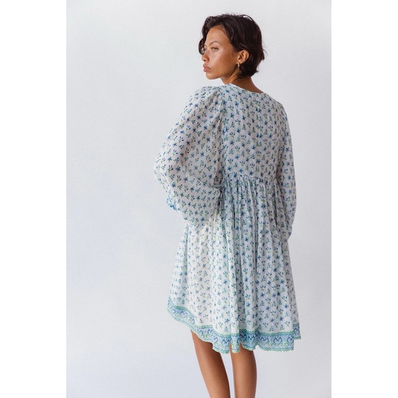 NWT Daughters Of India Kyra Mini‎ Dress in Azure Blue & White Floral - Picture 3 of 12